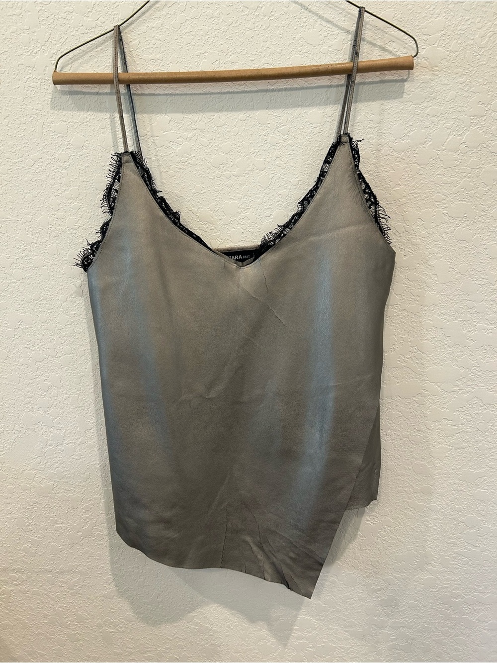 Zara Woman Gray Satin Lace-Trim Cami Top